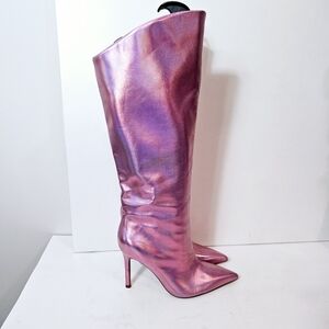 Steve Madden Pink Shimmer Sarina Pointed Toe Stiletto Dress Boot Size 6